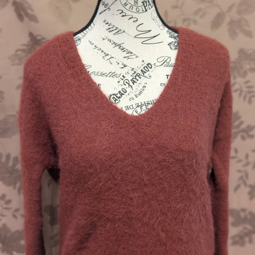 Ruby Moon Wine Red Cut Out Fuzzy Sweater Tunic, S… - image 3